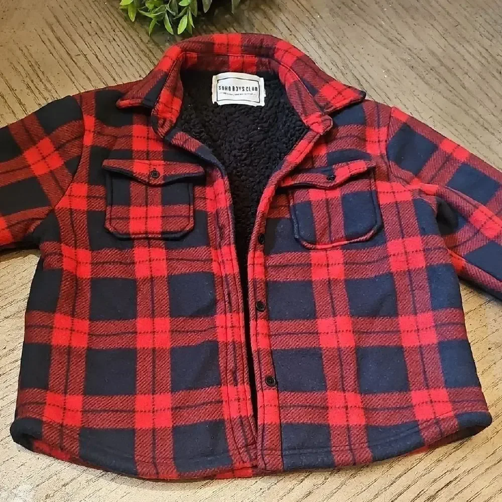 Red and Black Plaid Fleece Jacket Size 8/10
